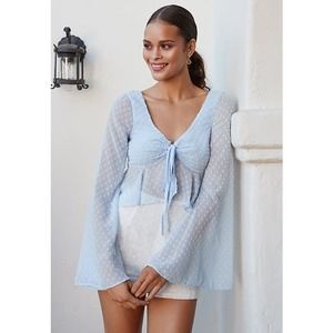 NWT Lovers + Friends Lily Top V Neck Bell Sleeve Crop Blouse Sz XXS $160